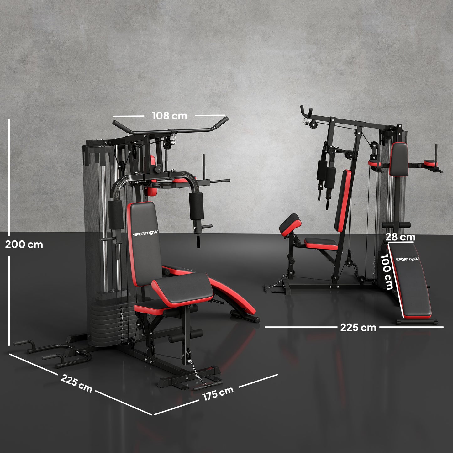 SPORTNOW Multi Gym Workout Station, Weight Machine With 65kg Weight Stack, Sit Up Bench, Push Up Stand, Dip Station