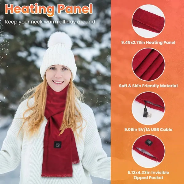 Electric Heated Winter Scarf USB Heating Neck Wrap Unisex Heated Neck Shawl Soft Warm Scarves With 3 Heating Modes For Outdoor Cycling Skiing Skating Winter Activities