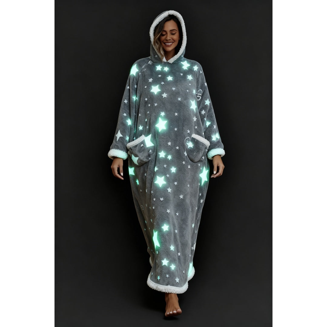 Oversized Wearable Hooded Blanket With Print Glow In The Dark Long Size-59in  Sherpa Warm Sweatshirt For Women