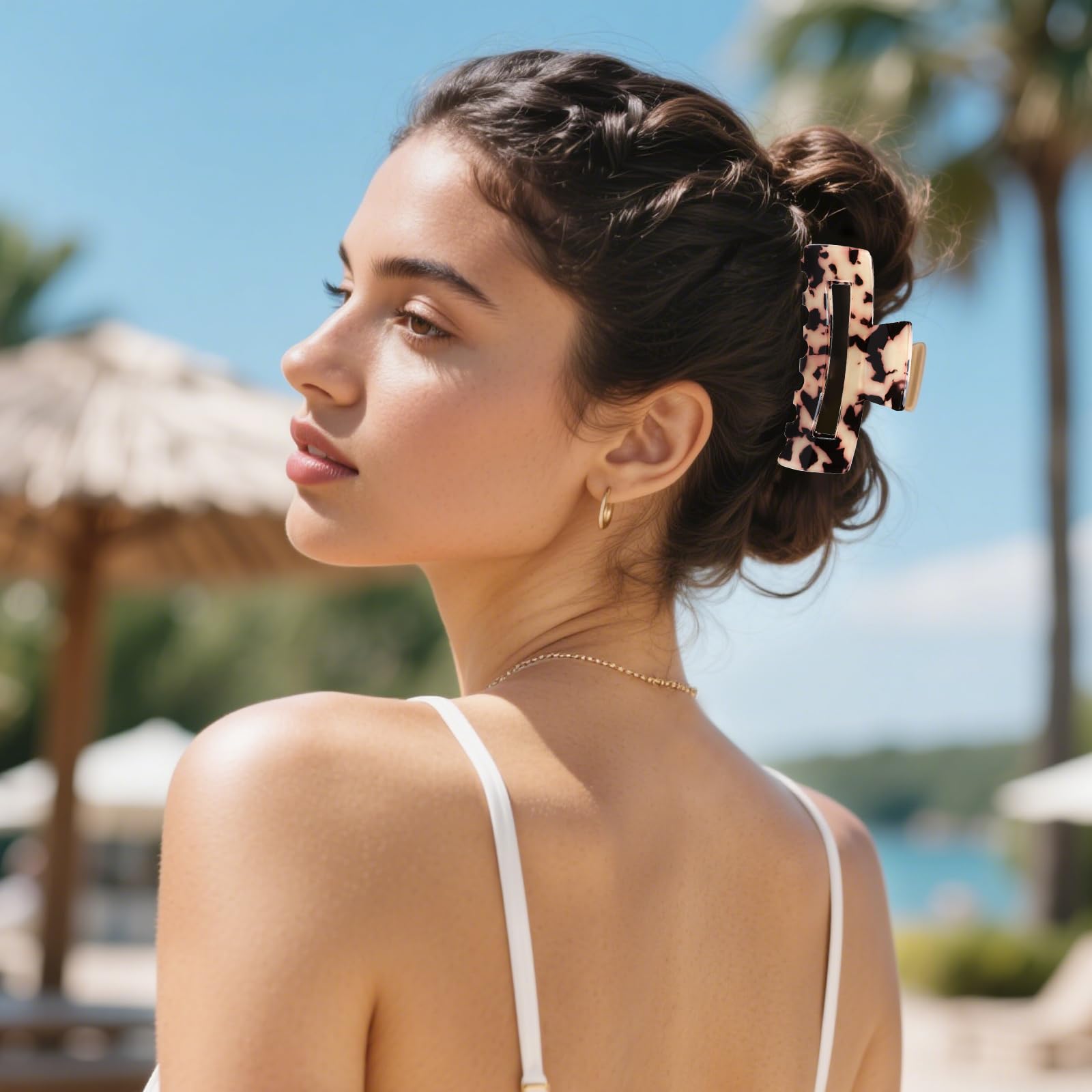 4Pcs Tortoise Hair Claw Clips, Acetate Hair Claw Clip Acrylic French Hair Banana Barrettes Jaw Clips, Stylish Hair Accessories For Women 3.15 Inch Fashion Strong Hold For Thick Thin Hair,442-9838-G14