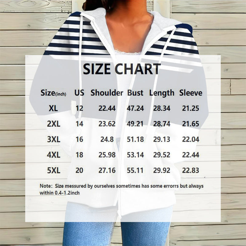 Plus Size Women's Long Sleeve Drawstring Hooded Sweatshirt With Color Block Stripes & Zip Front Pocket For Spring Fall