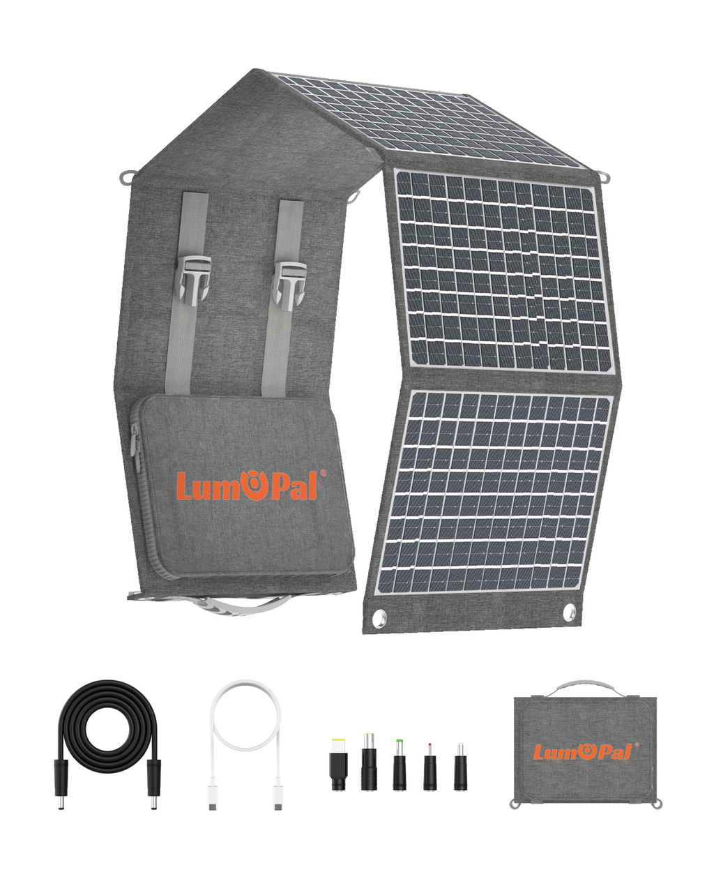 LUMOPAL 60W Foldable Portable Waterproof Solar Panel - Gray