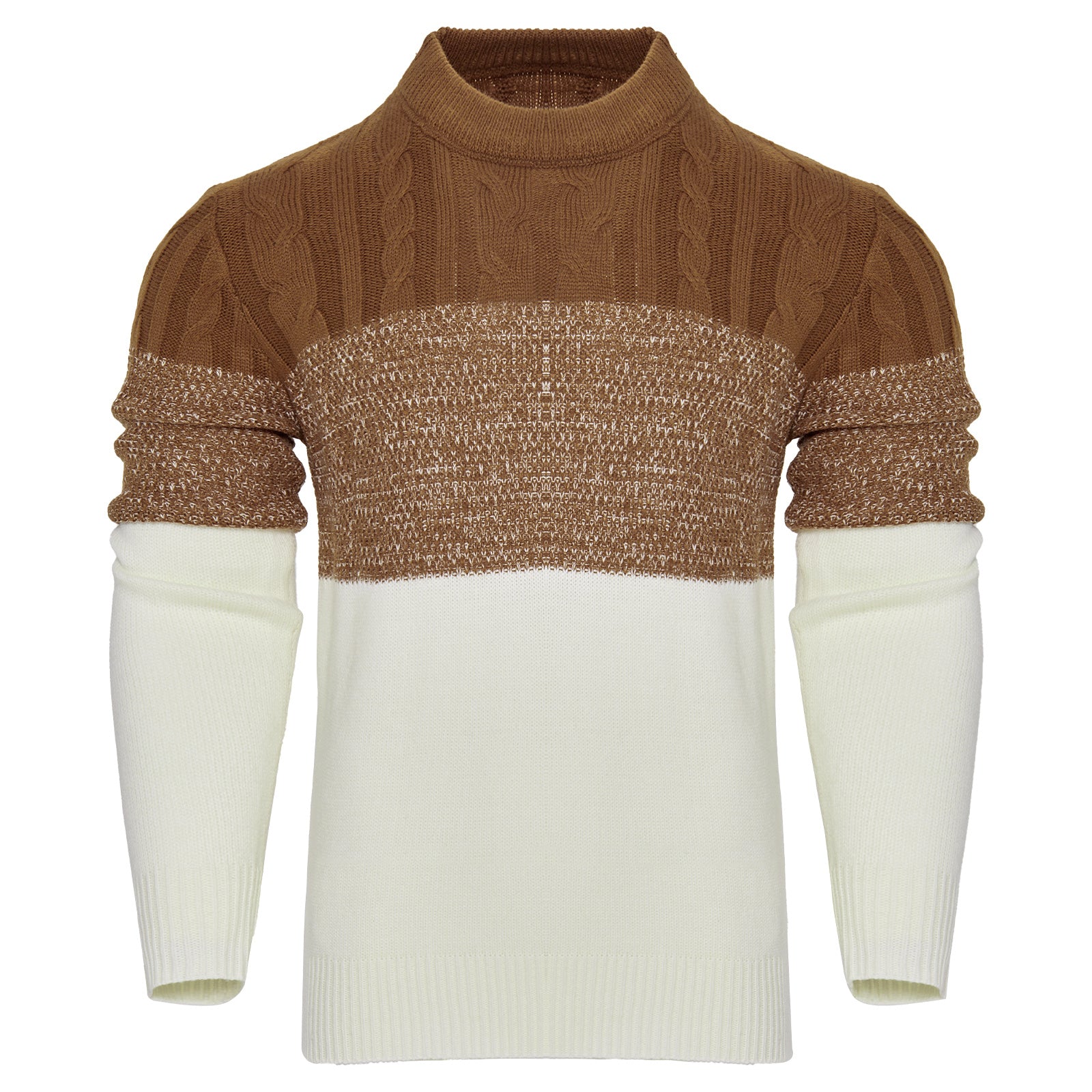 Men's Casual Color Block Long Sleeve Cable Knit Pullover Sweater