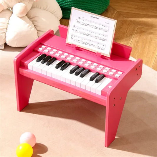 25 Keys Mini Digital Piano For Kids Age 3+, Lighted Teaching Mode With 6 Tones & 15 Demo Songs-Pink