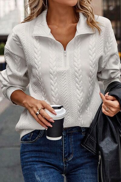 Casual Versatile Pullover Long-sleeve Knit Top For Women With A Half-zip And Turn-down Collar Sweatshirt