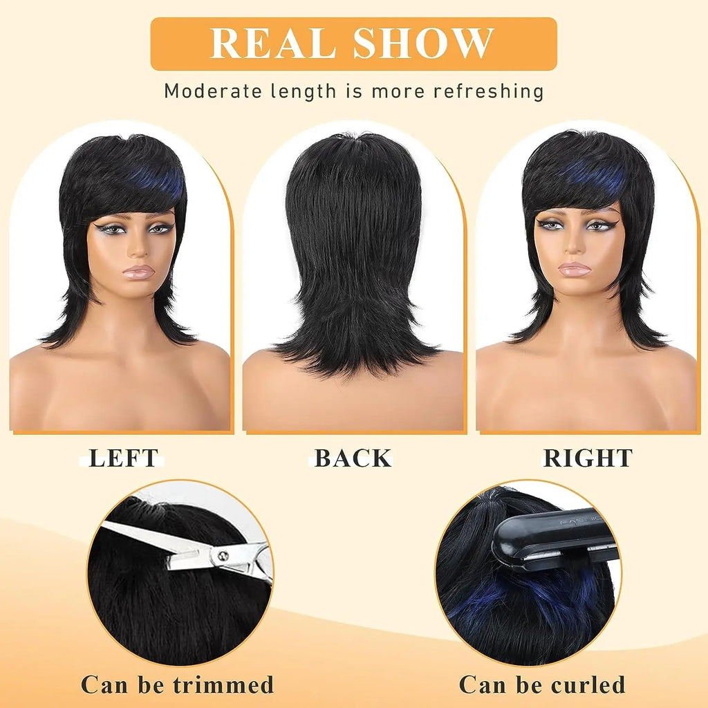 14-Inch Mullet Wig With A Fluffy Layered Pixie Cut Made From Synthetic Short Straight Hair, Crafted From High-Temperature Chemical Fiber, Perfect For Everyday Wear, Parties, And Various Festivals.