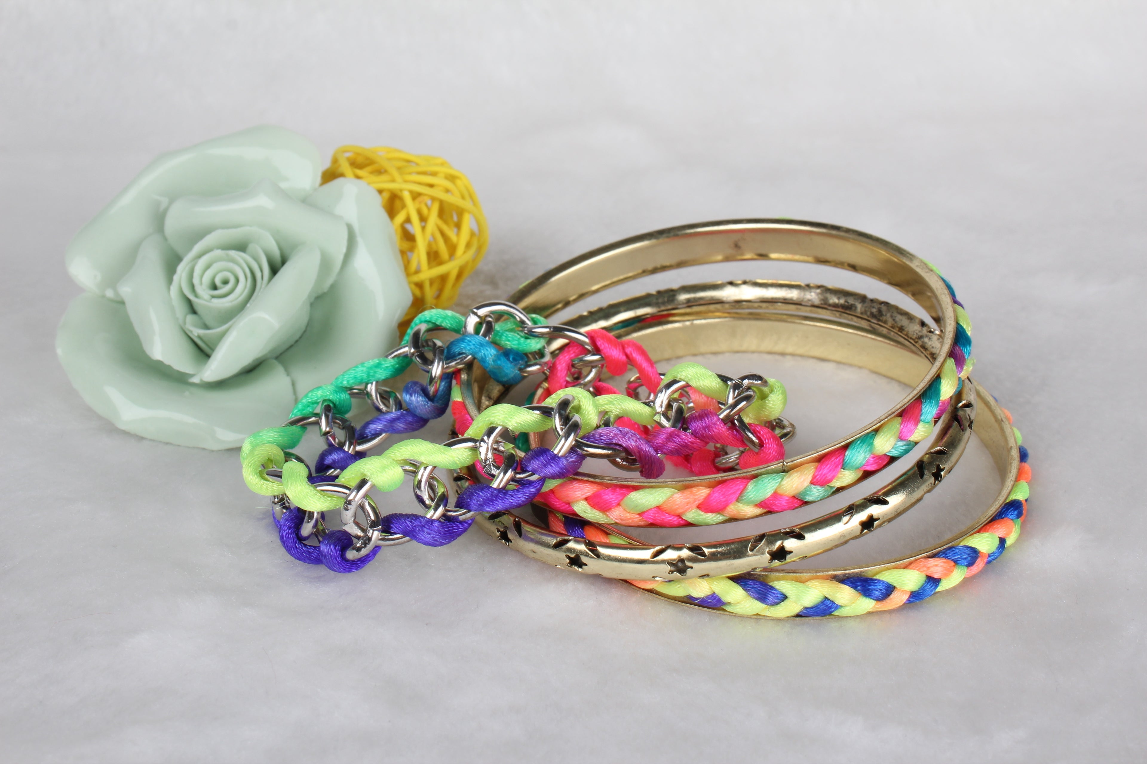 4-Piece Colorful Woven Burnished Gold Bracelet Set