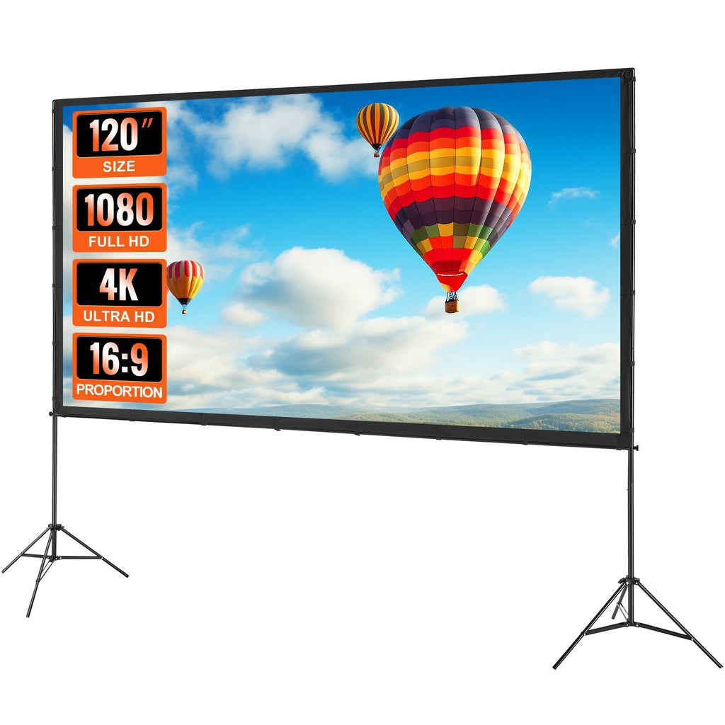Projector Screen With Stand, 120 Inch 16:9 4K 1080 HD Outdoor Movie Screen With Stand, Wrinkle-Free Projection Screen With Tripods And Carry Bag, For Home Theater Cinema Backyard Movie Night