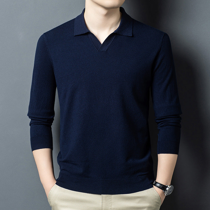 Autumn And Spring Seagull Collar 6 Wool Men's Anti-Pilling Knitted Long Sleeve Polo Shirt