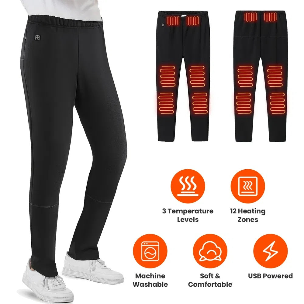 Winter Heated Pants For Men Women With 12 Heating Zones 5V USB Powered Heating Trouser With 3 Heating Levels Machine Washable For Outdoor Winter Activities Unisex