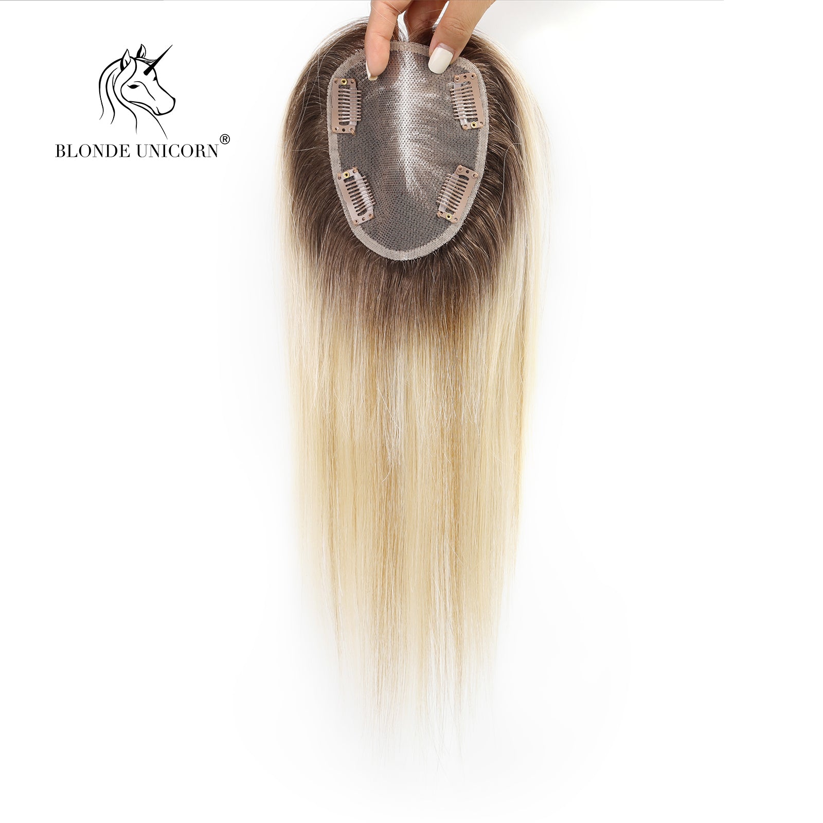 BlondeRooted Bleach Blonde Hand-Tied Real Human Hair Toppers For Women