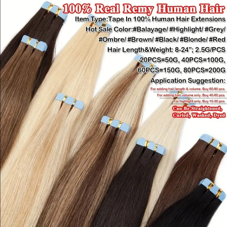 2  Hair Extension Tape Human Hair Virgin Remy Straight Tape Human Hair Extension 20 Pieces Of 50g Pack