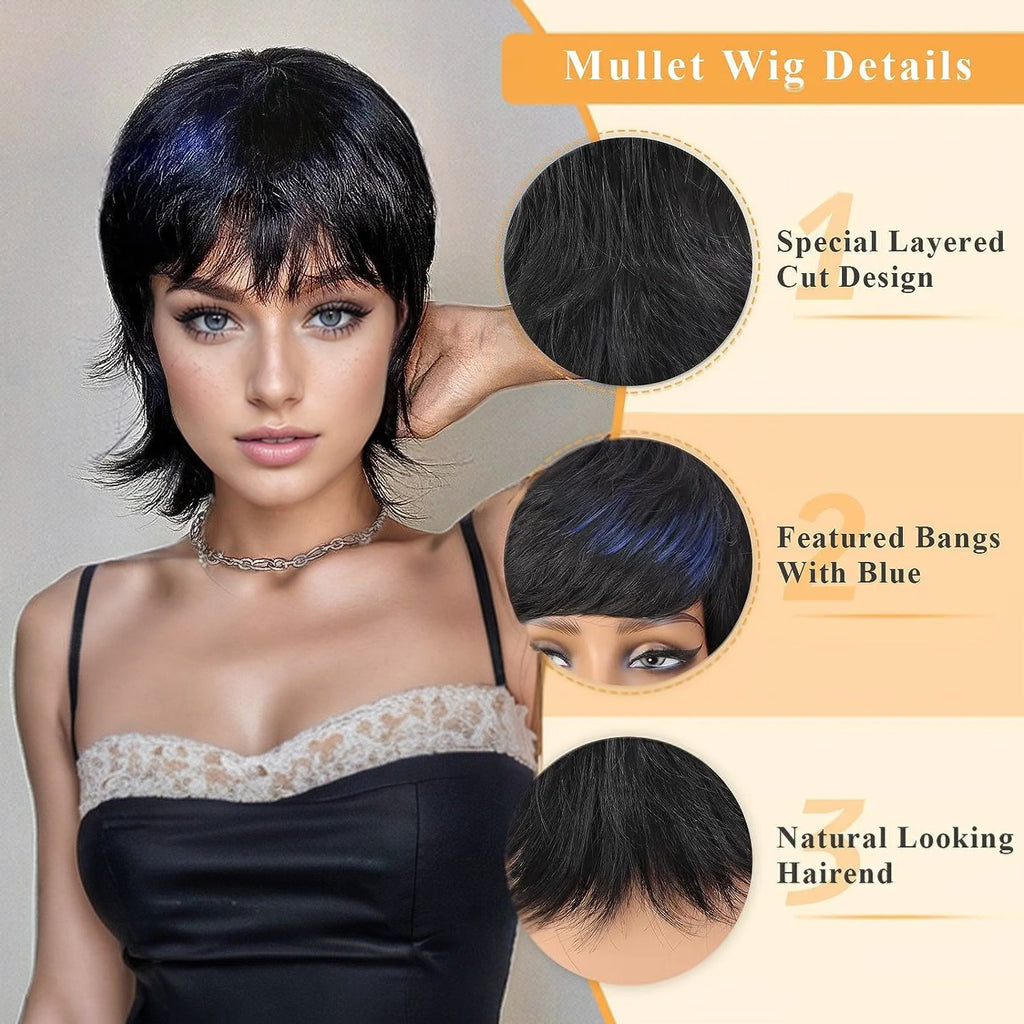 14-Inch Mullet Wig With A Fluffy Layered Pixie Cut Made From Synthetic Short Straight Hair, Crafted From High-Temperature Chemical Fiber, Perfect For Everyday Wear, Parties, And Various Festivals.