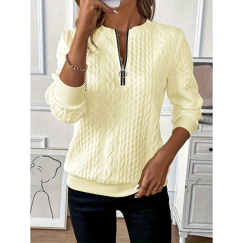 Women's Textured Half Zip Pullover Tops Casual Long Sleeve Crewneck Sweatshirts