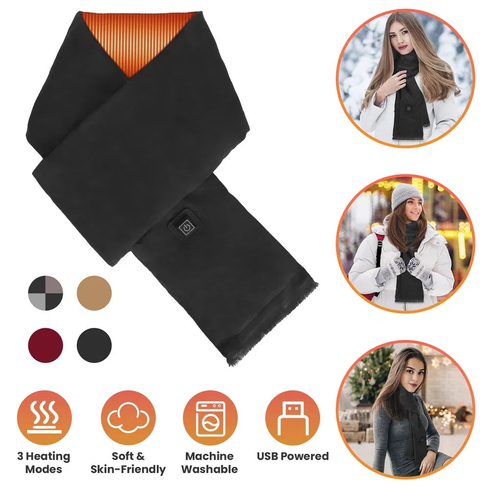 Electric Heated Winter Scarf USB Heating Neck Wrap Unisex Heated Neck Shawl Soft Warm Scarves With 3 Heating Modes For Outdoor Cycling Skiing Skating Winter Activities