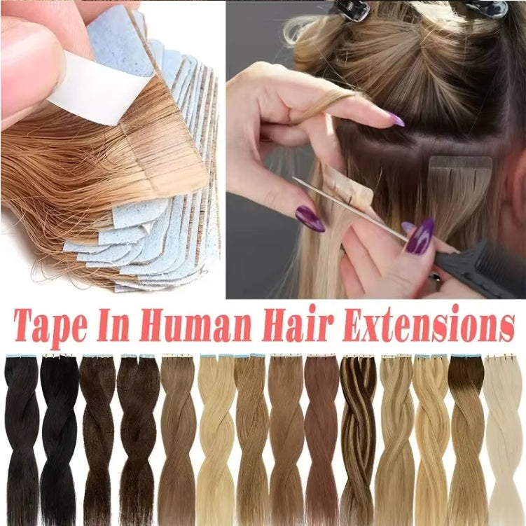 2  Hair Extension Tape Human Hair Virgin Remy Straight Tape Human Hair Extension 20 Pieces Of 50g Pack