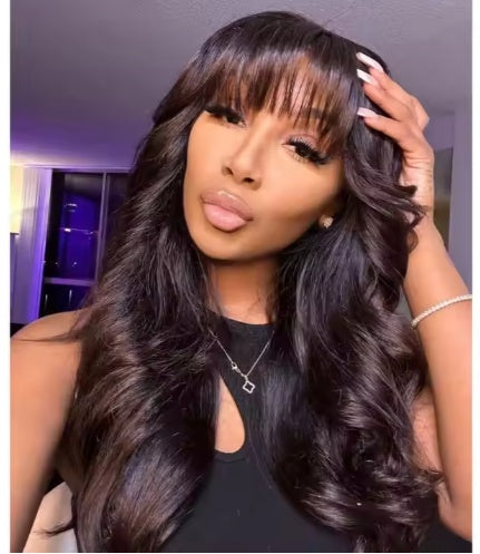 Pre Everything Glueless 13x5 Body Wave Lace Front Wig With Bangs Hd Pre Cut Lace Human Hair Wig For Black Women
