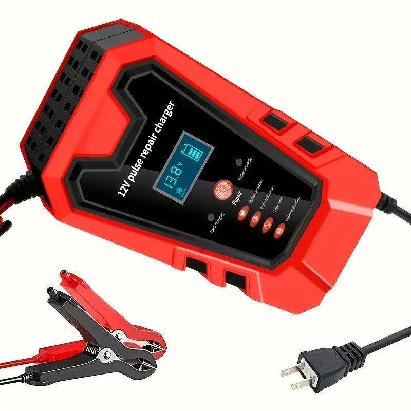 Smart 12V Car Battery Charger And Motorcycle Battery Maintainer, Easy To Operate, Full Power Self-stop, LCD Display, Battery Temperature Compensation, Without Battery
