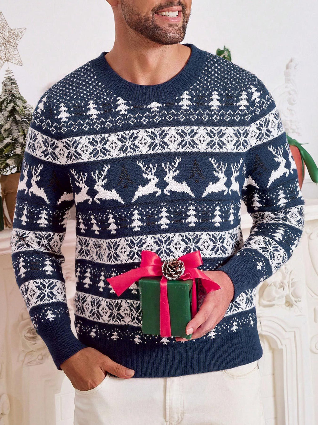 Christmas Sweater Men's Round Neck Loose Jacquard Knitwear