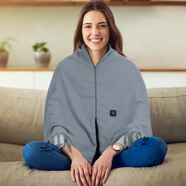 77x24In USB Heated Shawl With Teasel Wearable Heating Blanket Electric Throw Wrap Indoor Outdoor With Zipper 3 Heating Levels Machine Washable For Outdoor Home Office