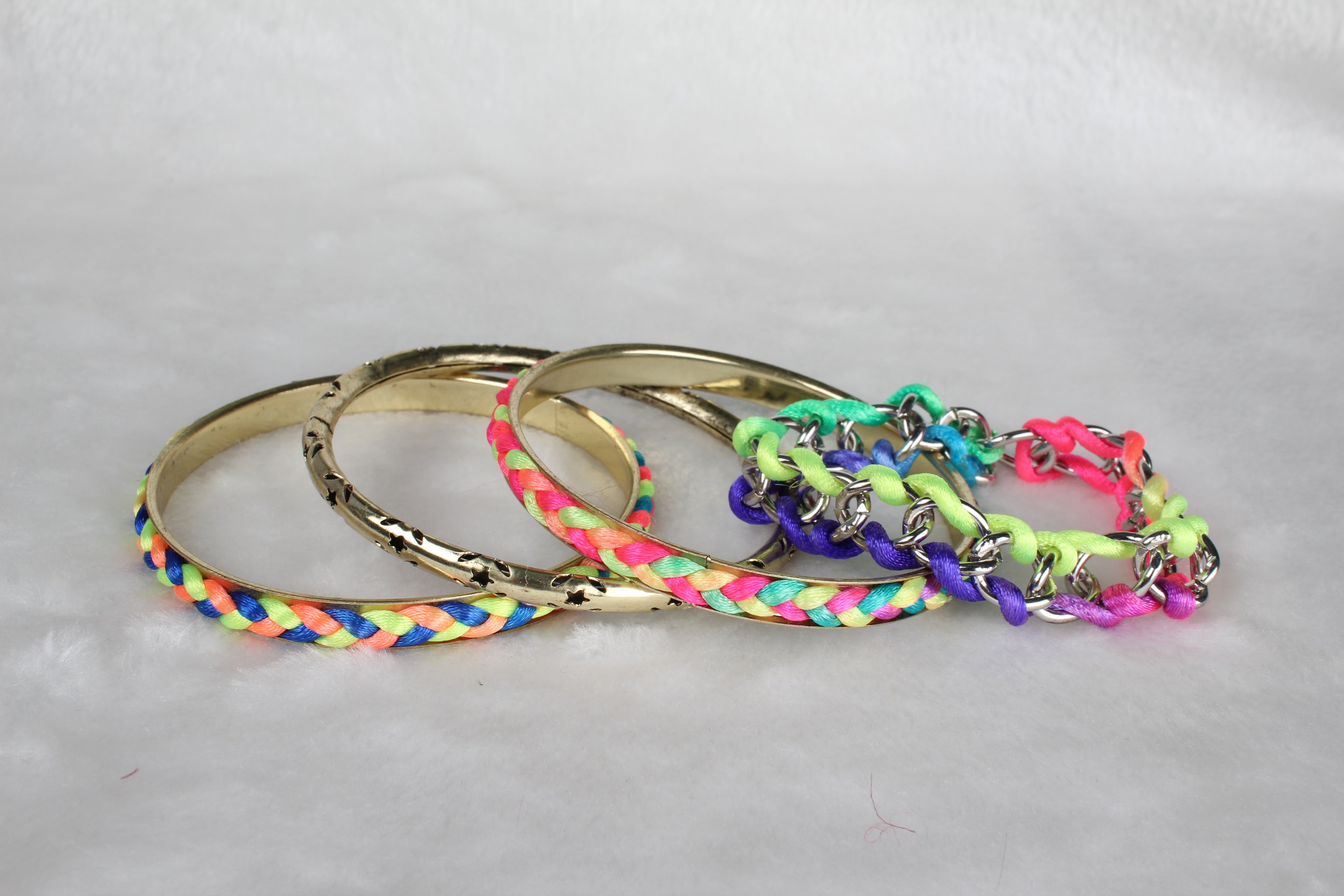 4-Piece Colorful Woven Burnished Gold Bracelet Set