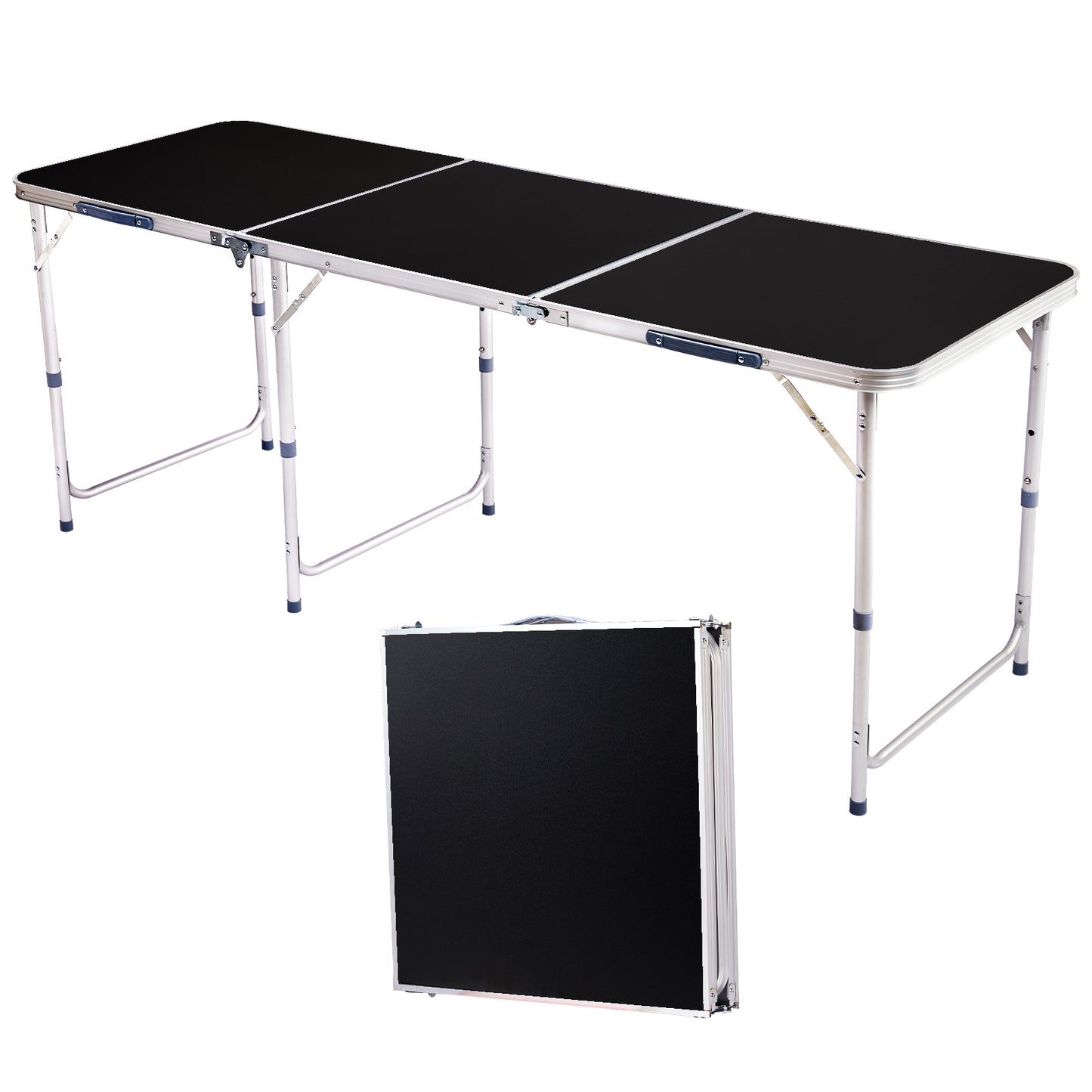 6ft Black Outdoor Folding Table Aluminum Alloy Rectangular 50kg Tri-fold Tabletop