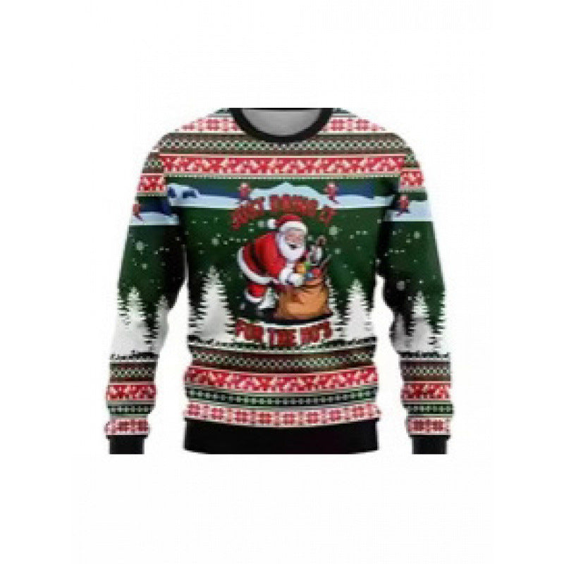 Printed Long Sleeve Round Neck Christmas Top