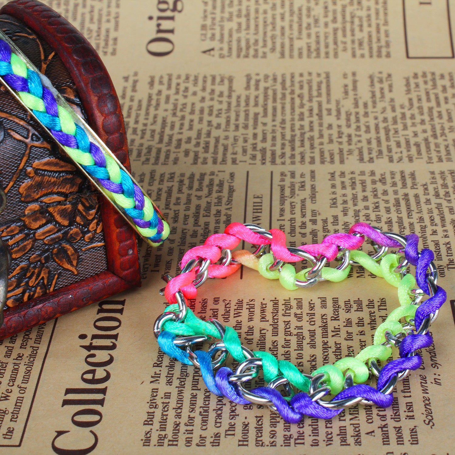 4-Piece Colorful Woven Burnished Gold Bracelet Set