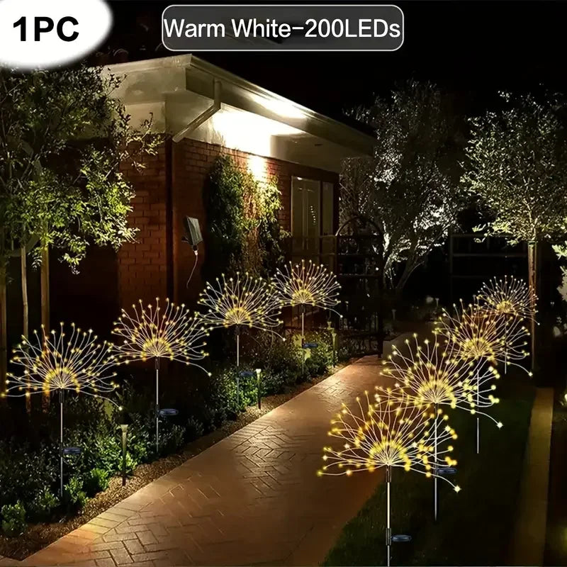 200 LEDs Solar Fireworks Lights Waterproof 8 Lighting Modes With Remote