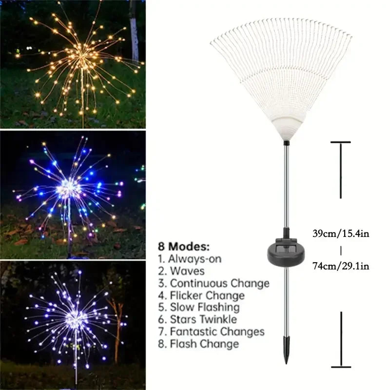 200 LEDs Solar Fireworks Lights Waterproof 8 Lighting Modes With Remote