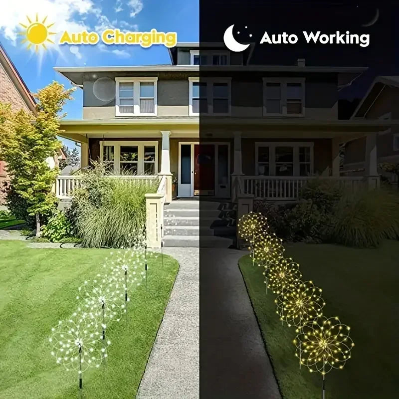 200 LEDs Solar Fireworks Lights Waterproof 8 Lighting Modes With Remote