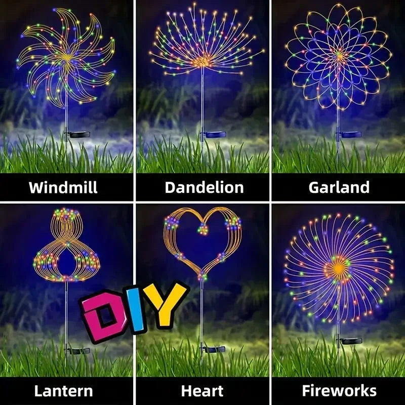 200 LEDs Solar Fireworks Lights Waterproof 8 Lighting Modes With Remote