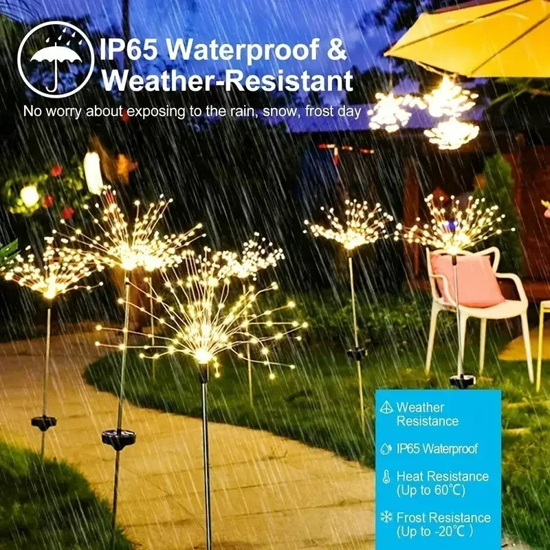 200 LEDs Solar Fireworks Lights Waterproof 8 Lighting Modes With Remote
