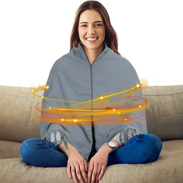 77x24In USB Heated Shawl With Teasel Wearable Heating Blanket Electric Throw Wrap Indoor Outdoor With Zipper 3 Heating Levels Machine Washable For Outdoor Home Office