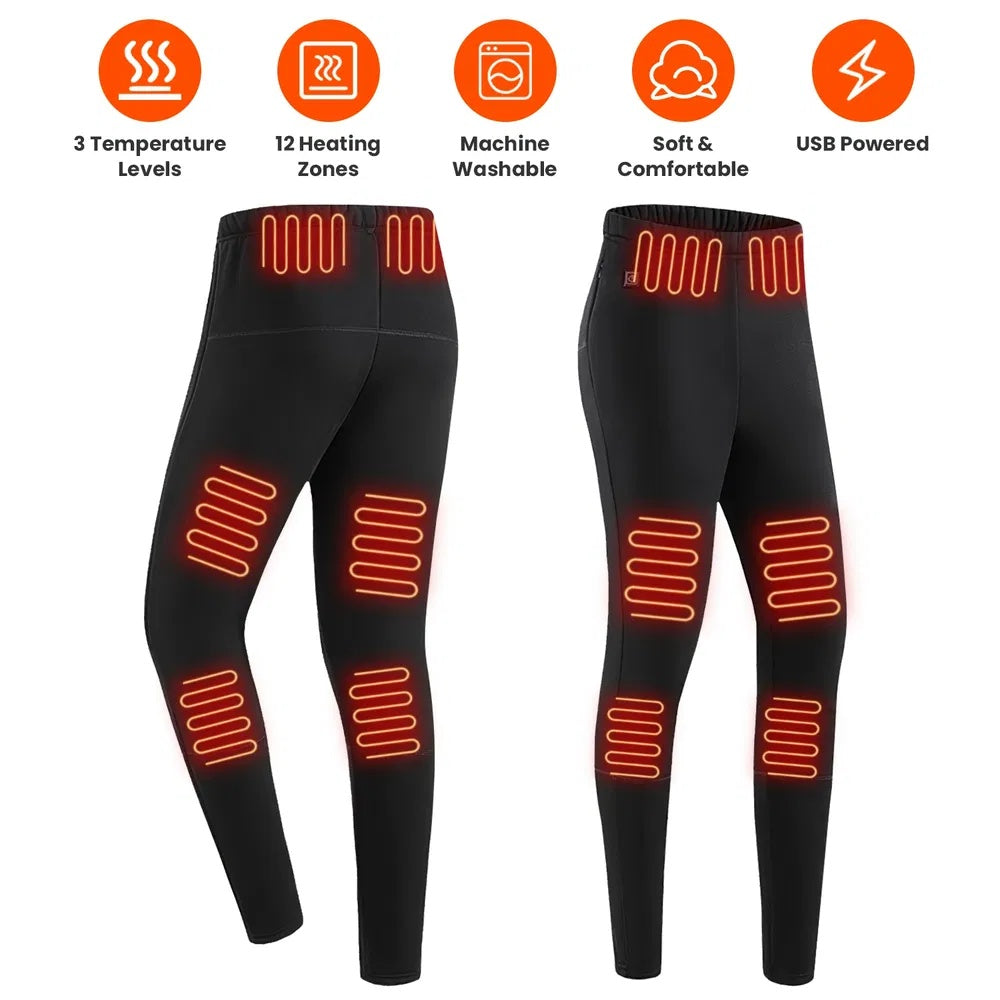 Winter Heated Pants For Men Women With 12 Heating Zones 5V USB Powered Heating Trouser With 3 Heating Levels Machine Washable For Outdoor Winter Activities Unisex
