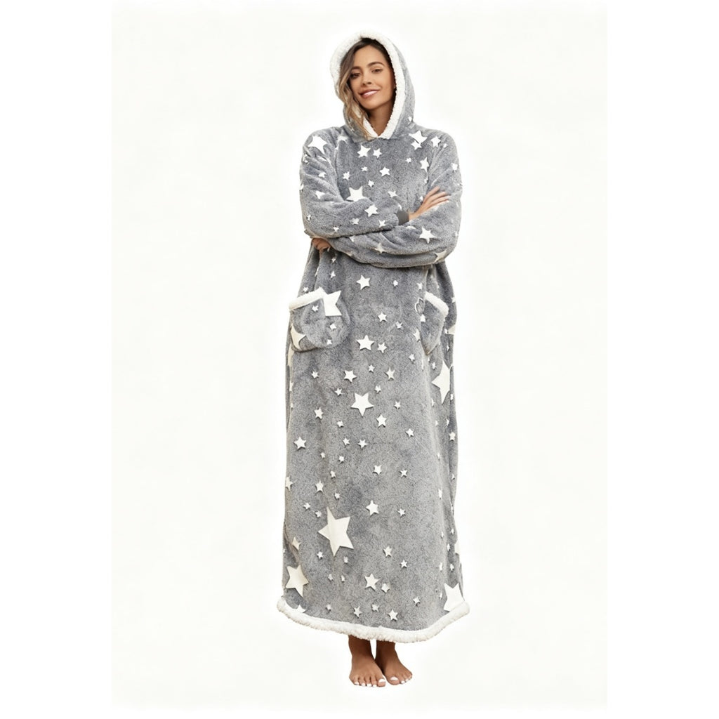 Oversized Wearable Hooded Blanket With Print Glow In The Dark Long Size-59in  Sherpa Warm Sweatshirt For Women