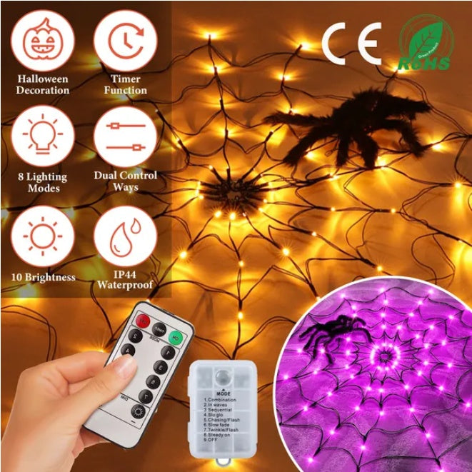 1Pc 3.28FT Spider Web Light With Hairy Spider