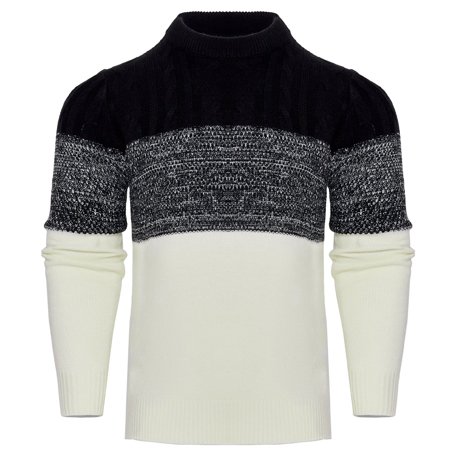 Men's Casual Color Block Long Sleeve Cable Knit Pullover Sweater