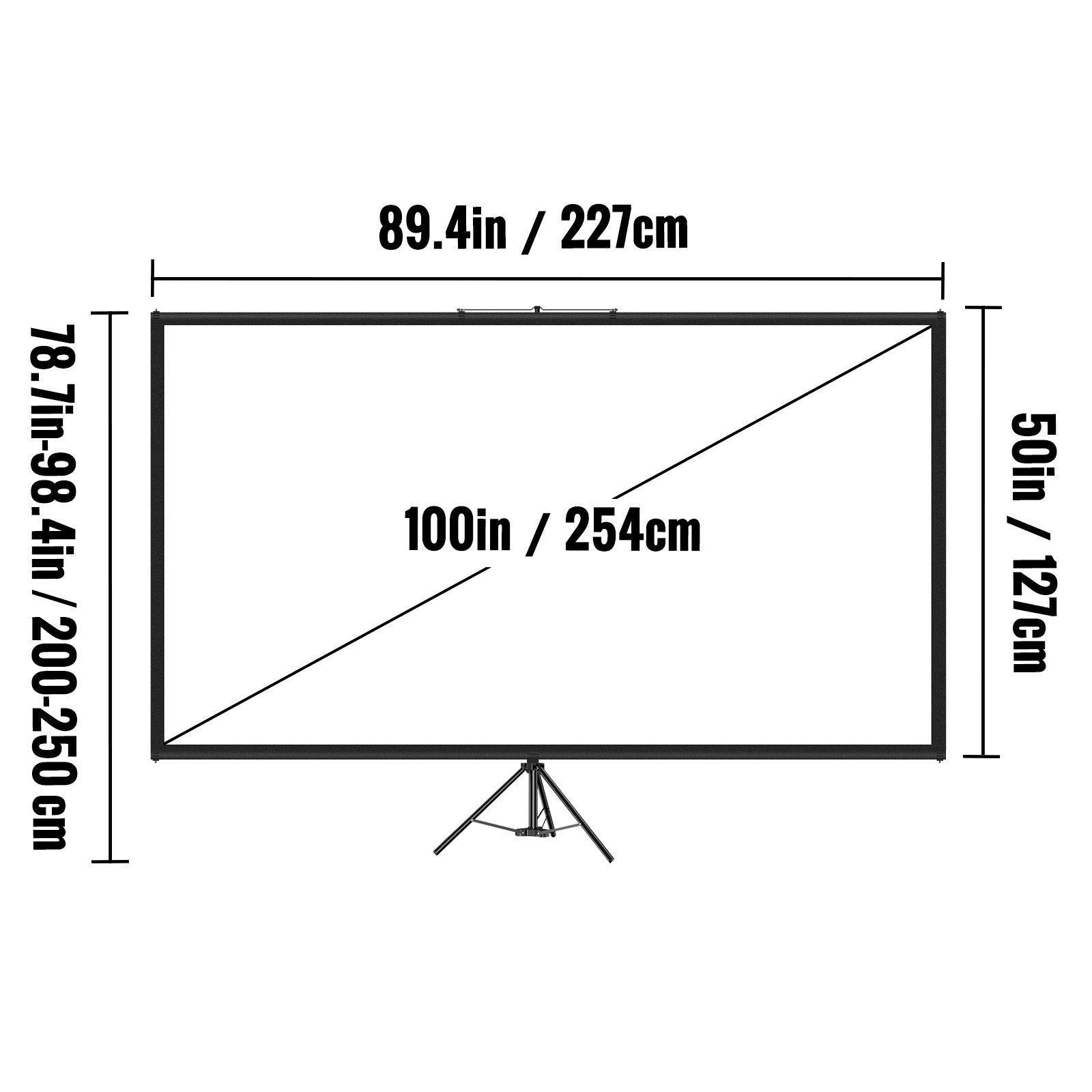 Tripod Projector Screen With Stand 100inch 16:9 4K HD Projection Screen Stand Wrinkle-Free Height Adjustable Portable Screen For Projector Indoor & Outdoor For Movie, Home Cinema, Gaming, Office