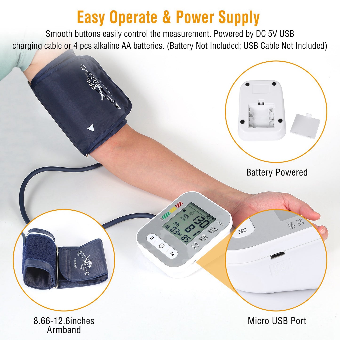 1Pc Digital Arm Blood Pressure Monitor LCD Digital Heart Beat BP Gauge Health Test With Voice