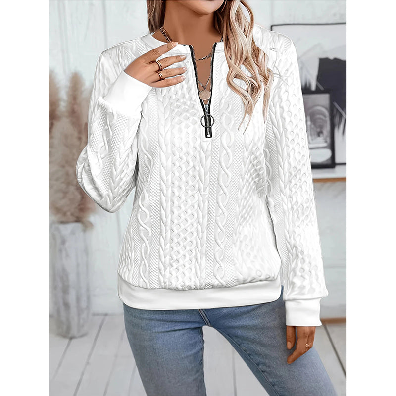 Women's Textured Half Zip Pullover Tops Casual Long Sleeve Crewneck Sweatshirts