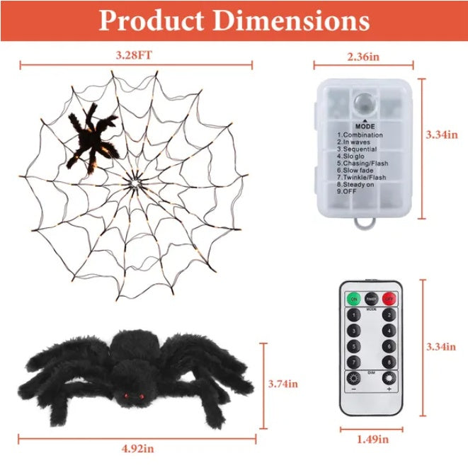 1Pc 3.28FT Spider Web Light With Hairy Spider
