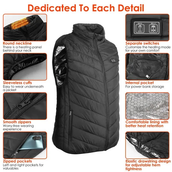 Heated Vest Electric USB Jacket Men Women Heating Coat Thermal Body Warmer Wear With 3 Temperature Levels