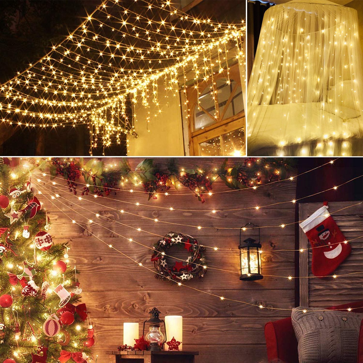 1Pc 3Meter 300 LEDs String Curtain Light With Remote 8 Light Modes IP44 Waterproof For Christmas Halloween New Year Yard Garden Party