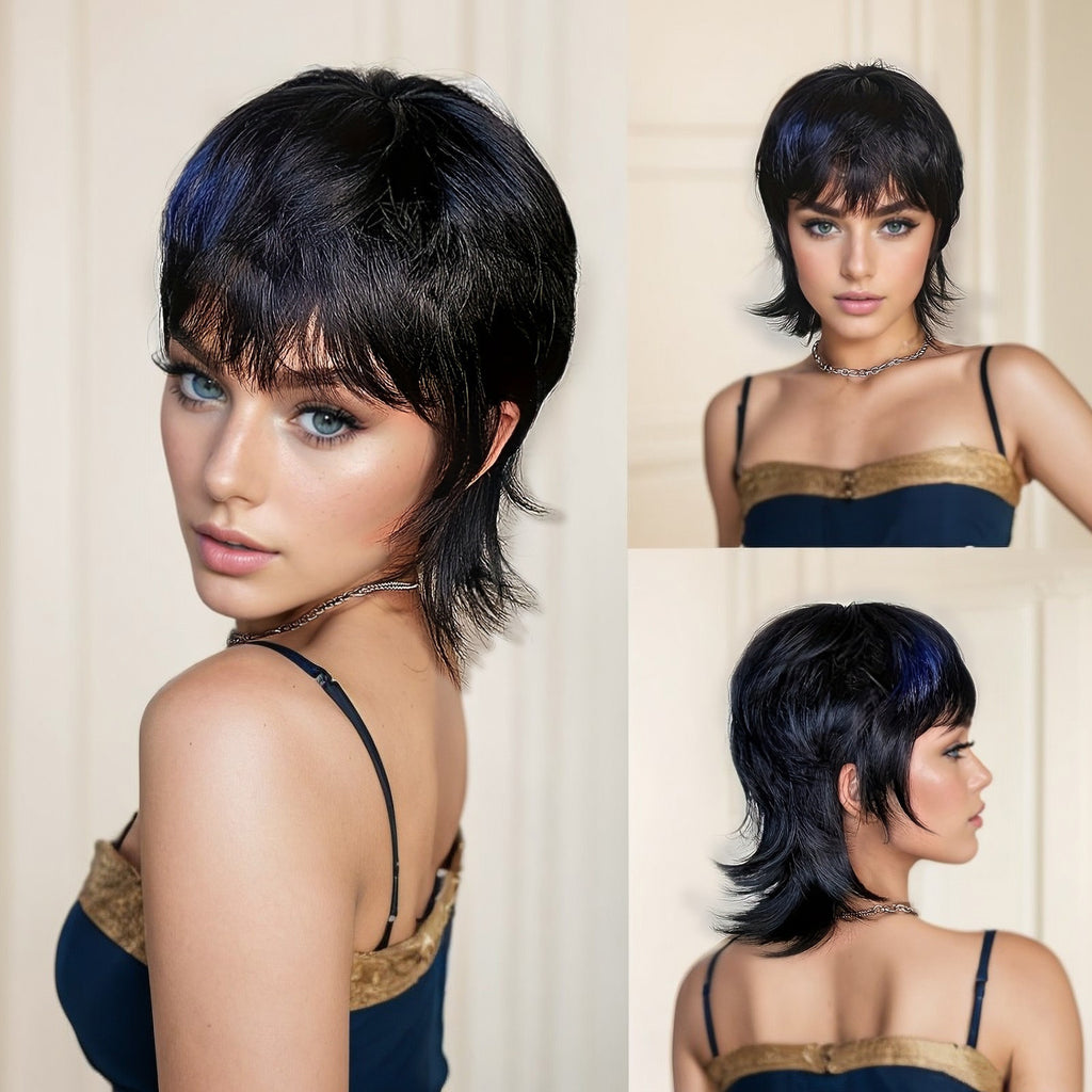 14-Inch Mullet Wig With A Fluffy Layered Pixie Cut Made From Synthetic Short Straight Hair, Crafted From High-Temperature Chemical Fiber, Perfect For Everyday Wear, Parties, And Various Festivals.
