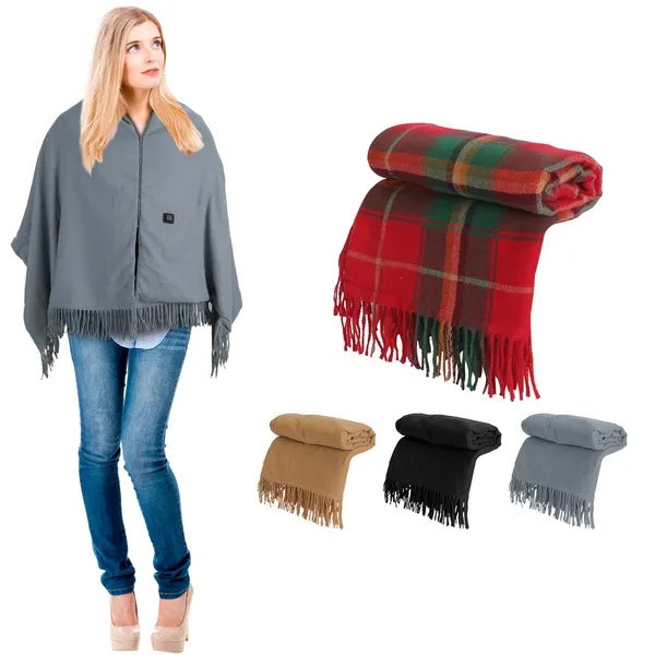77x24In USB Heated Shawl With Teasel Wearable Heating Blanket Electric Throw Wrap Indoor Outdoor With Zipper 3 Heating Levels Machine Washable For Outdoor Home Office