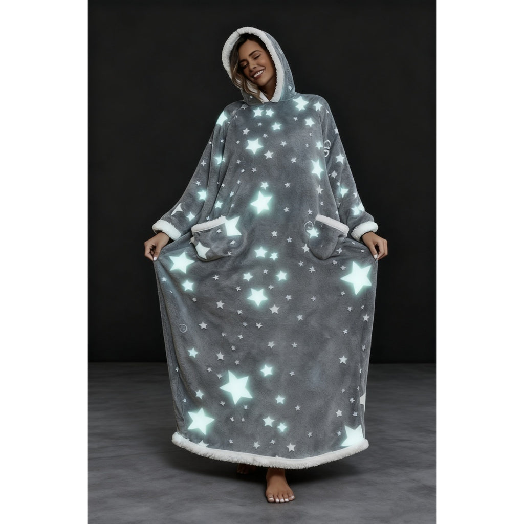 Oversized Wearable Hooded Blanket With Print Glow In The Dark Long Size-59in  Sherpa Warm Sweatshirt For Women