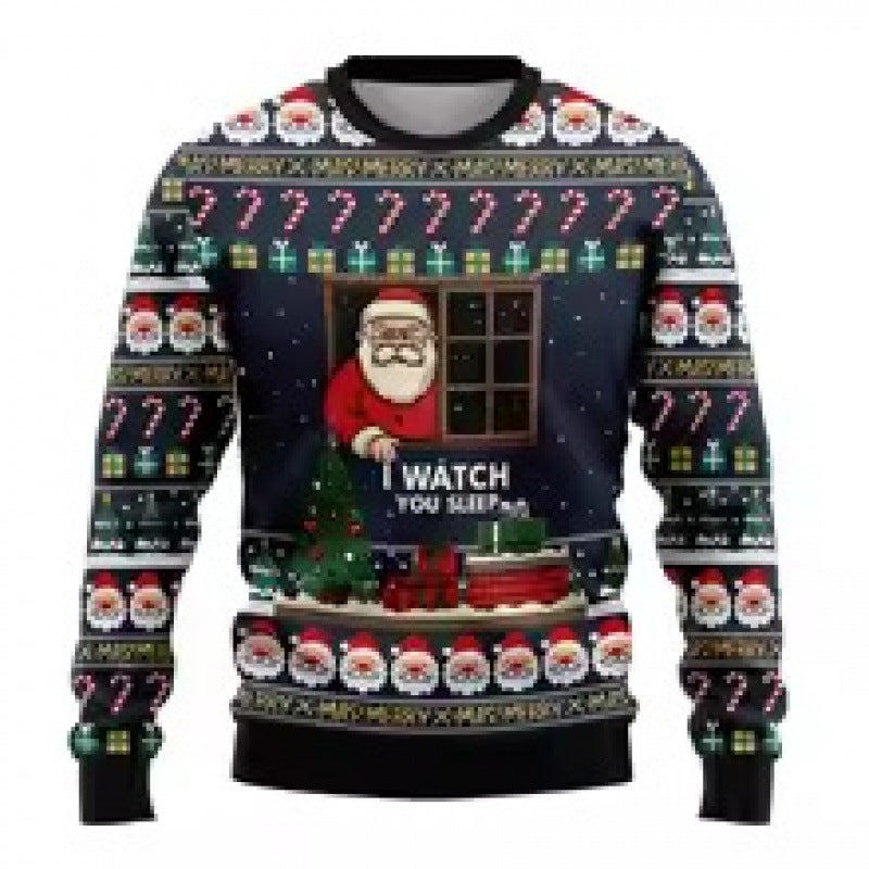 Printed Long Sleeve Round Neck Christmas Top