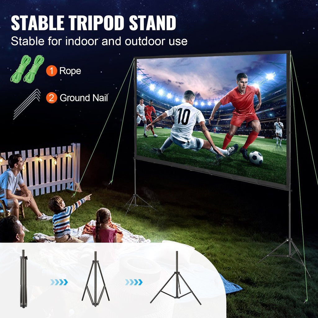 Projector Screen With Stand, 120 Inch 16:9 4K 1080 HD Outdoor Movie Screen With Stand, Wrinkle-Free Projection Screen With Tripods And Carry Bag, For Home Theater Cinema Backyard Movie Night