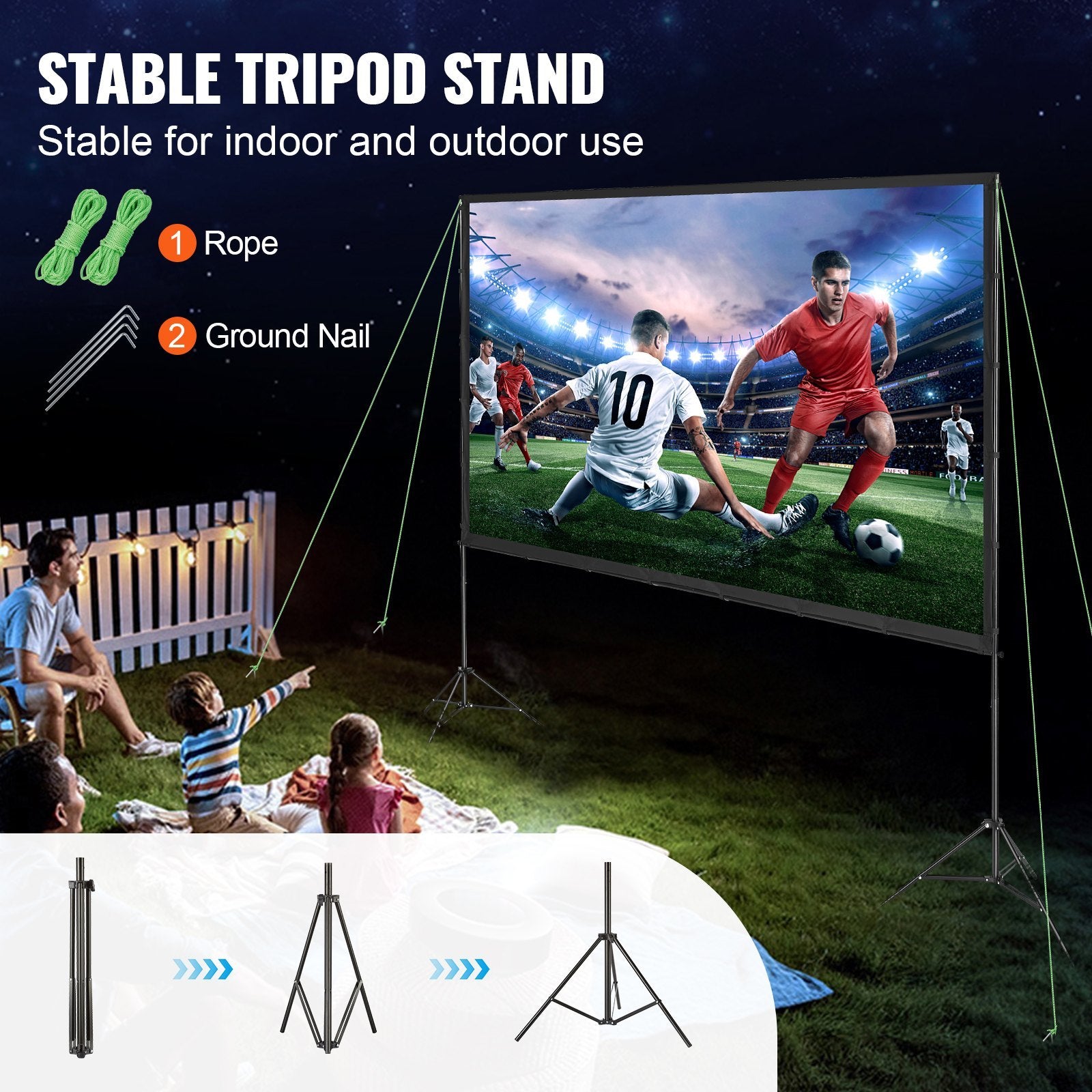 Projector Screen With Stand, 120 Inch 16:9 4K 1080 HD Outdoor Movie Screen With Stand, Wrinkle-Free Projection Screen With Tripods And Carry Bag, For Home Theater Cinema Backyard Movie Night